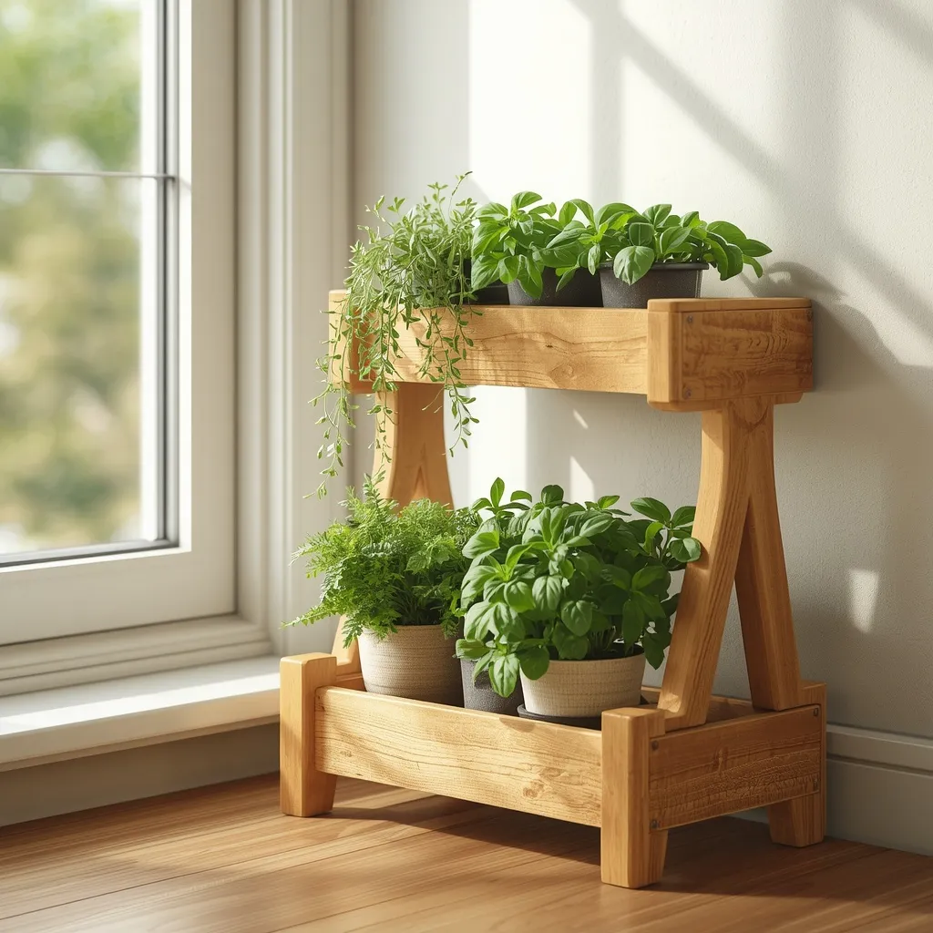 Rustic wooden crate indoor herb garden