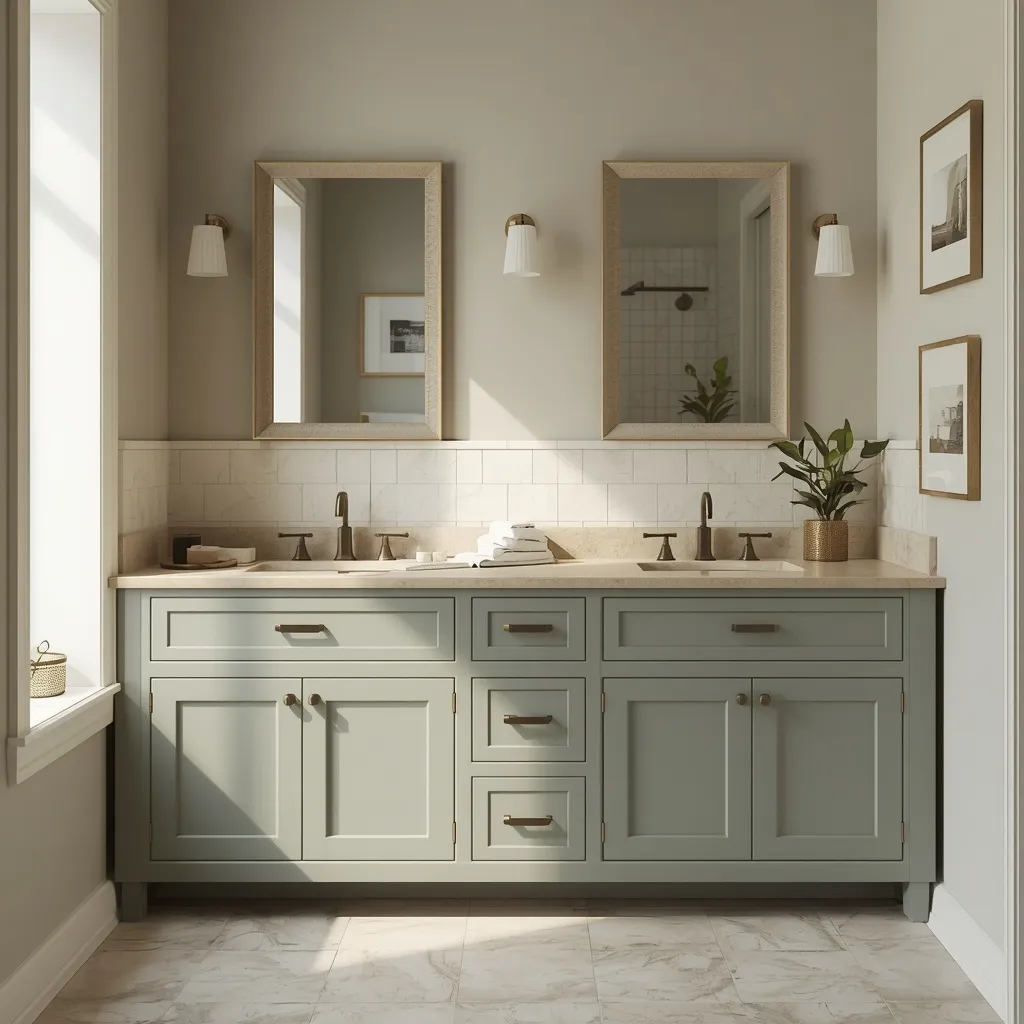 Sage green bathroom cabinets