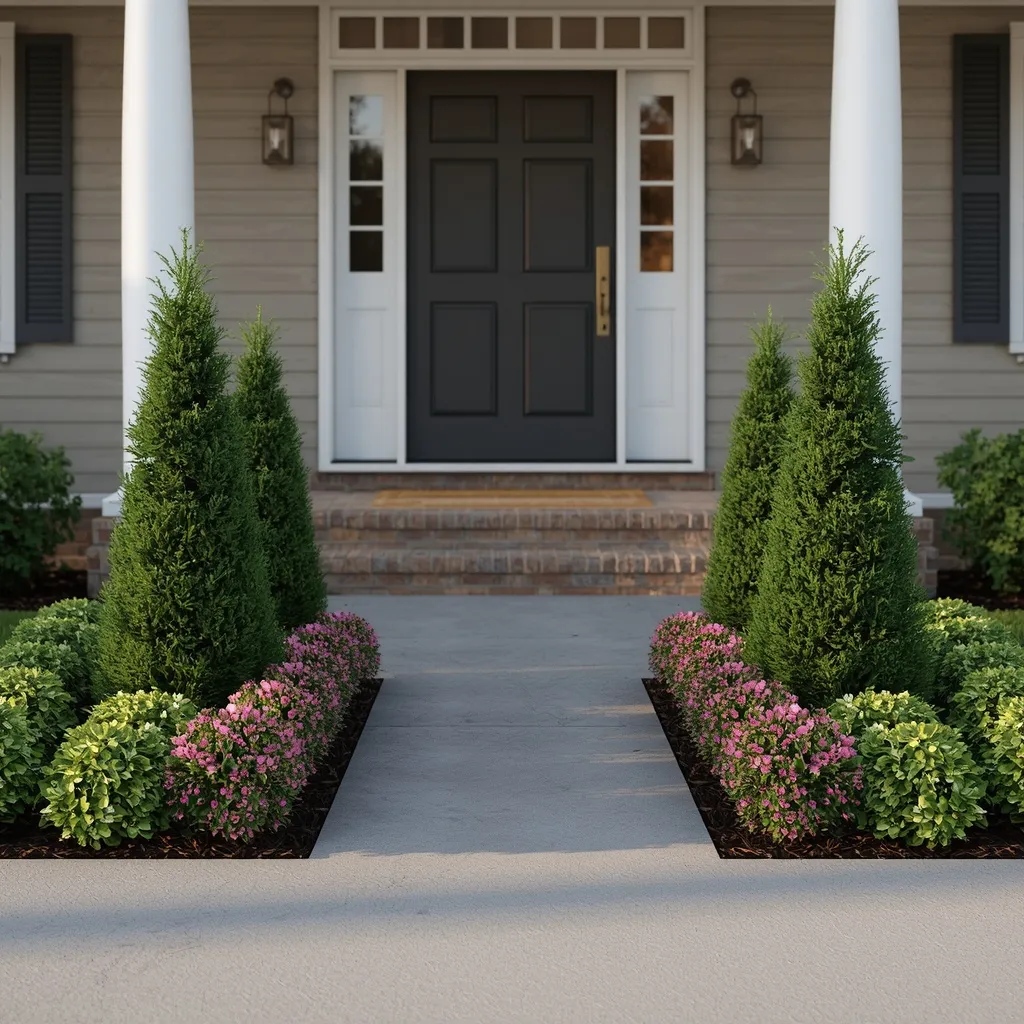 Symmetrical entryway flower beds