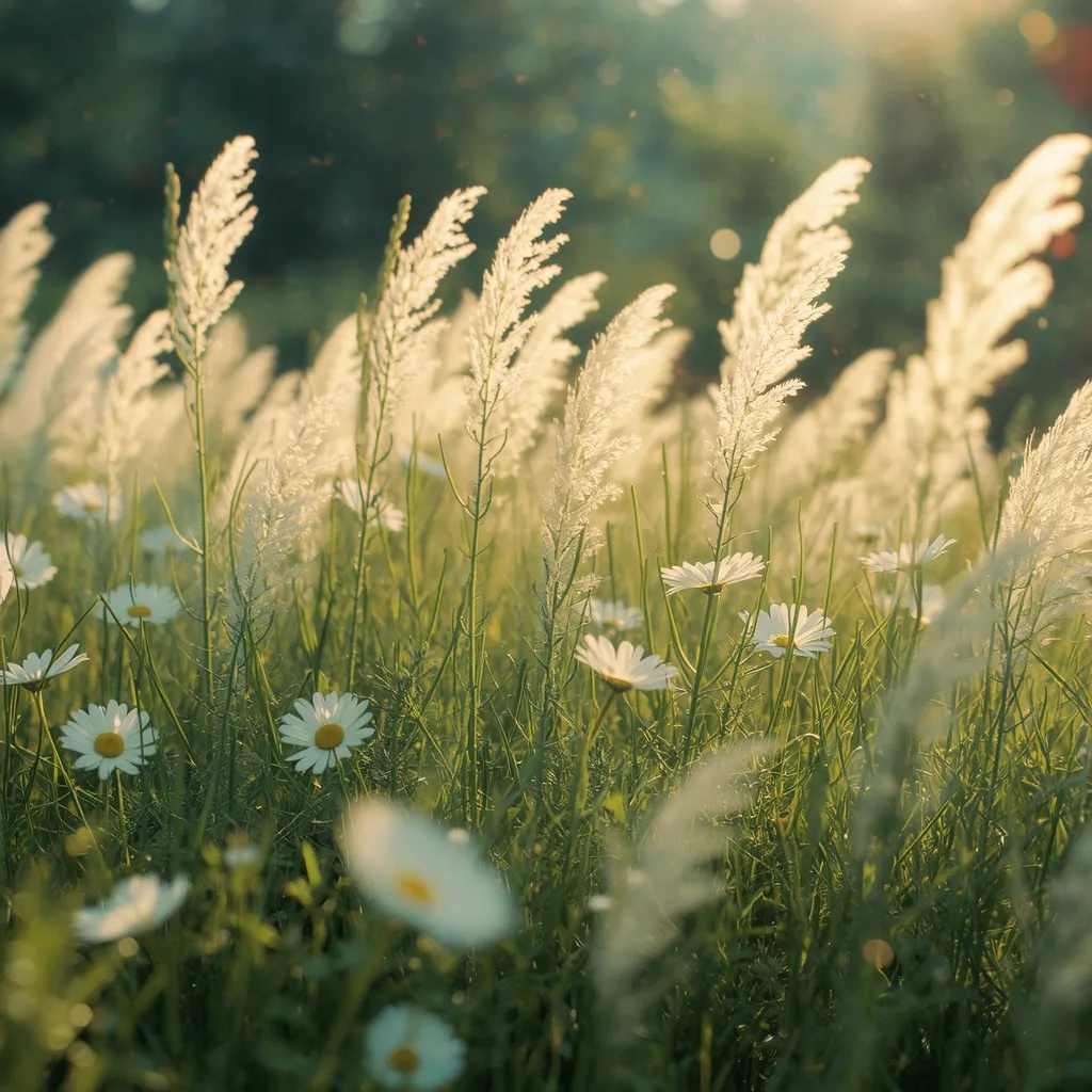 Tall white cosmos flowers swaying in an airy summer garden border