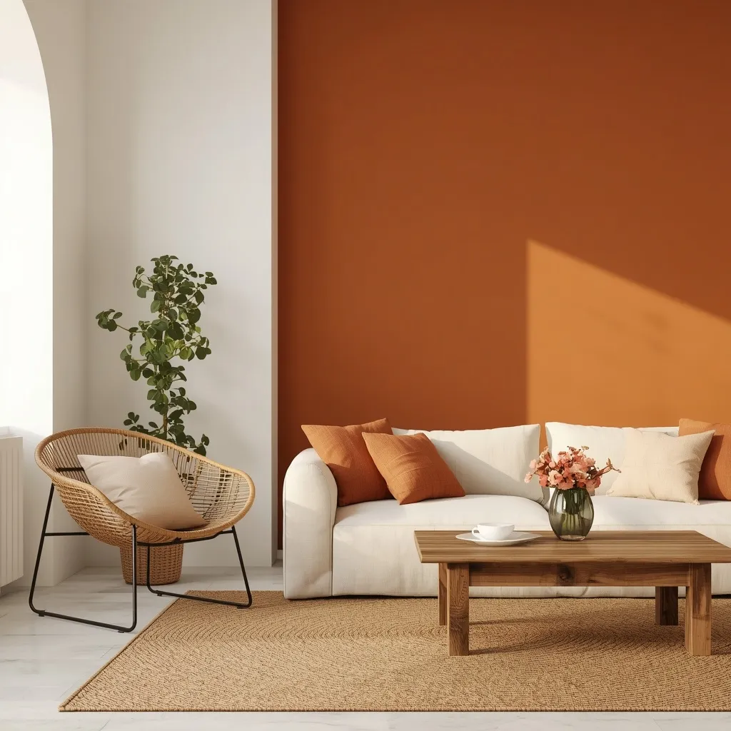 Terracotta accent wall living room