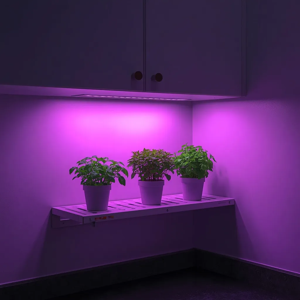 Under-cabinet grow light herb garden