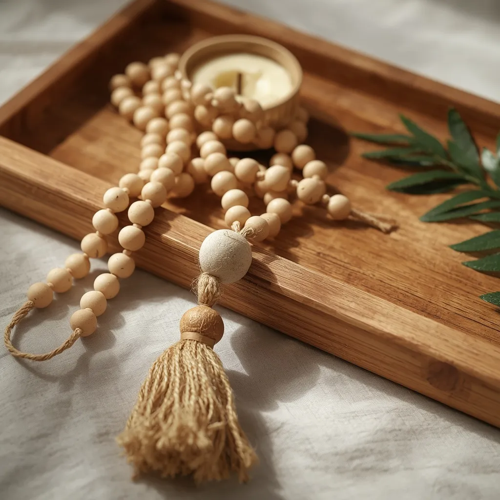 Wooden bead garland on a fall tray