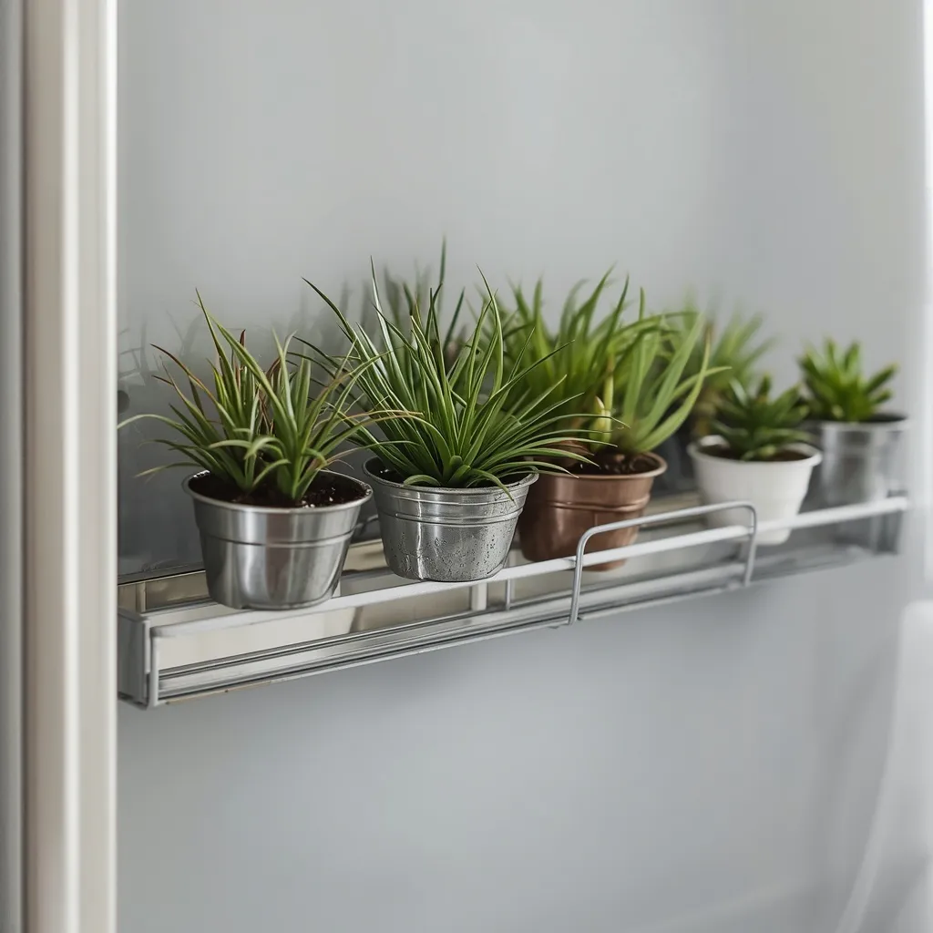 Air plants on a magnetic fridge garden