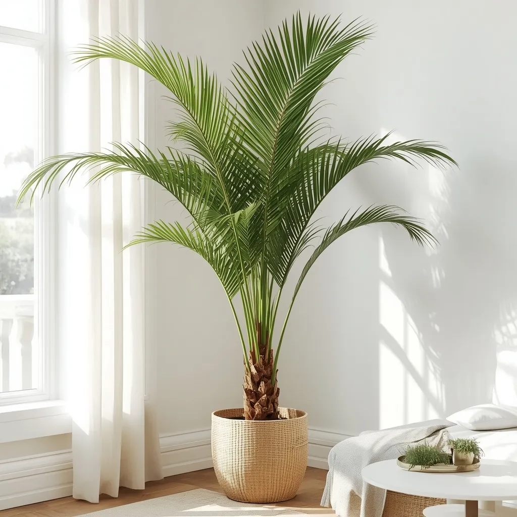 Areca palm in a bright living room