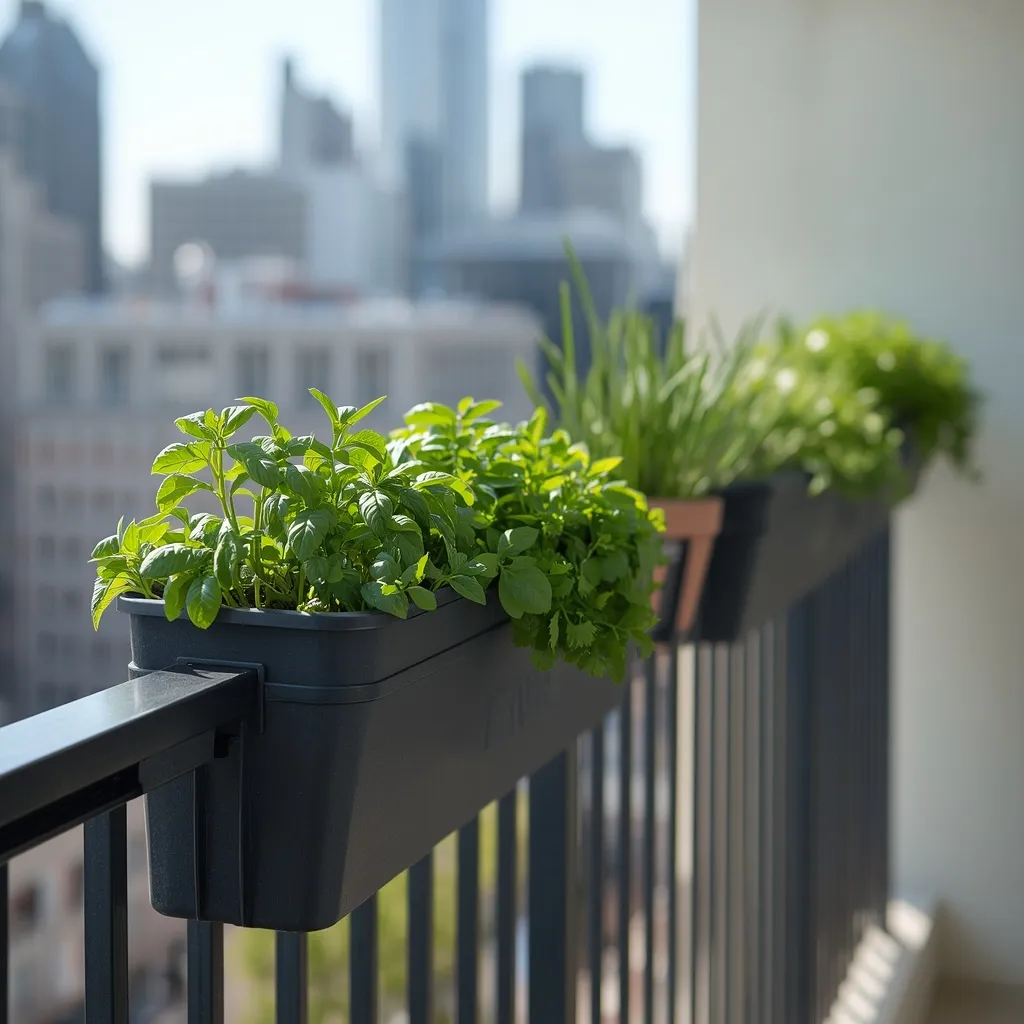Balcony rail planter herb garden