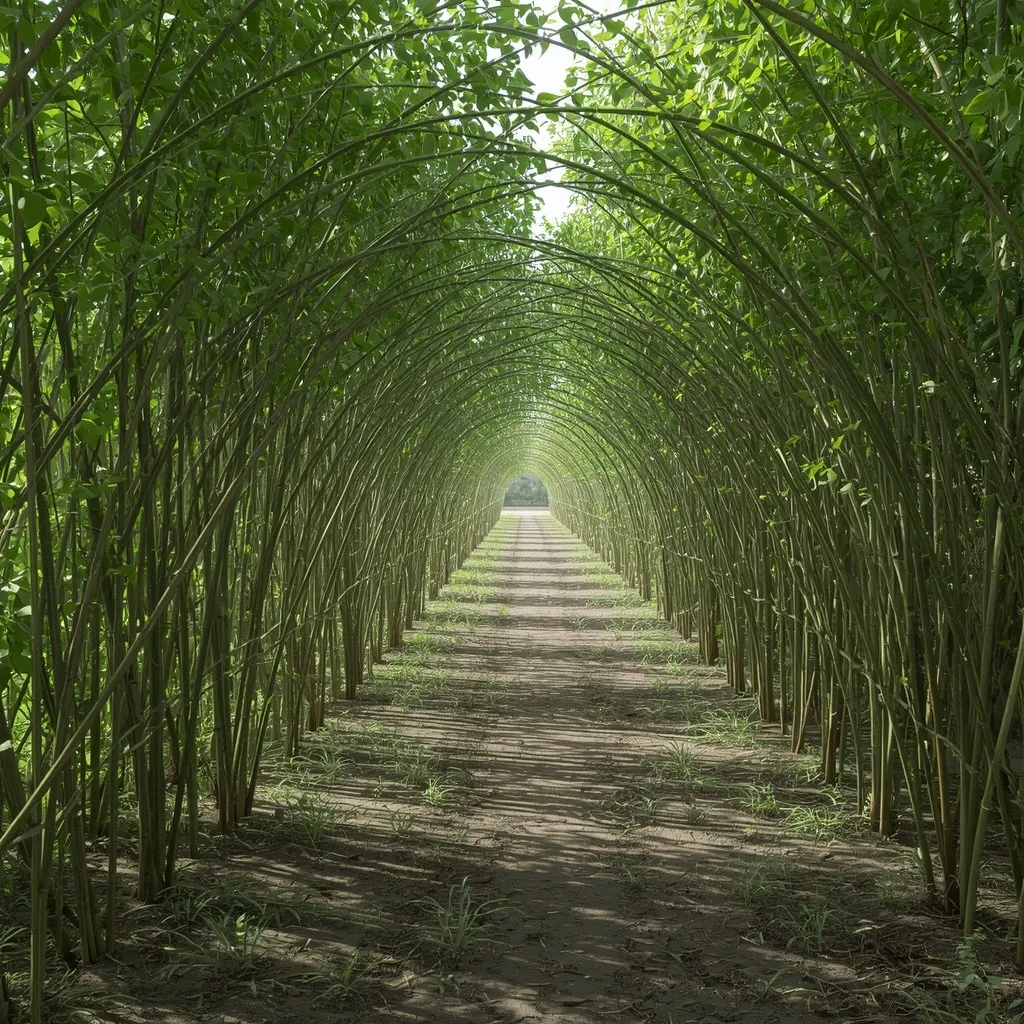 Living willow arch sprouting leaves