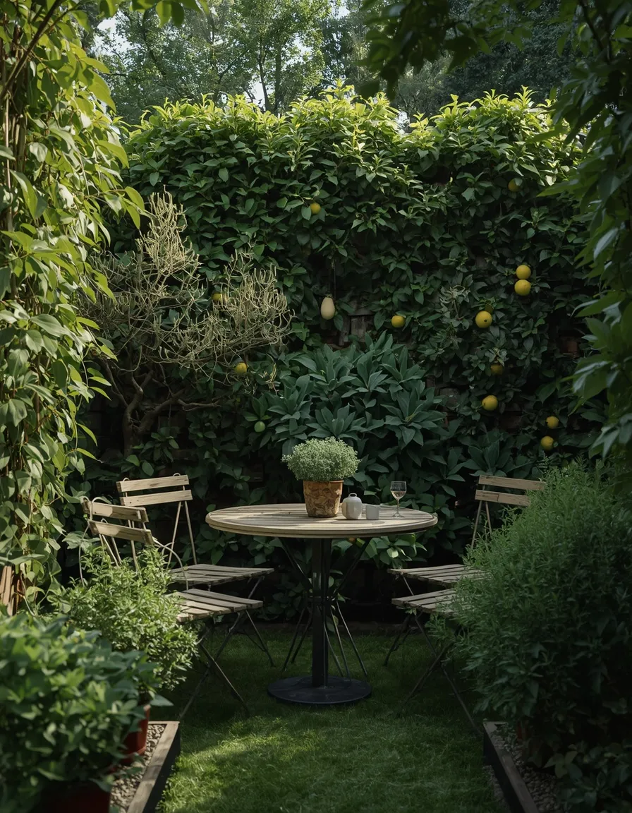 Lush green small backyard diner