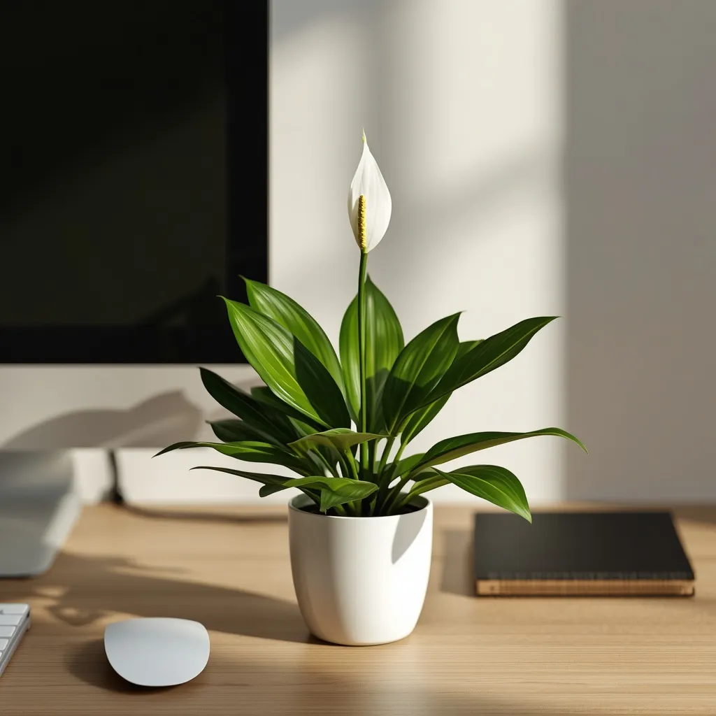Peace lily accent on a home office desk