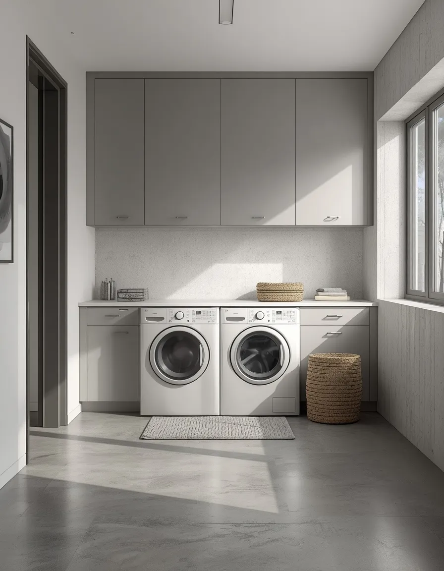 Polished concrete laundry room floor