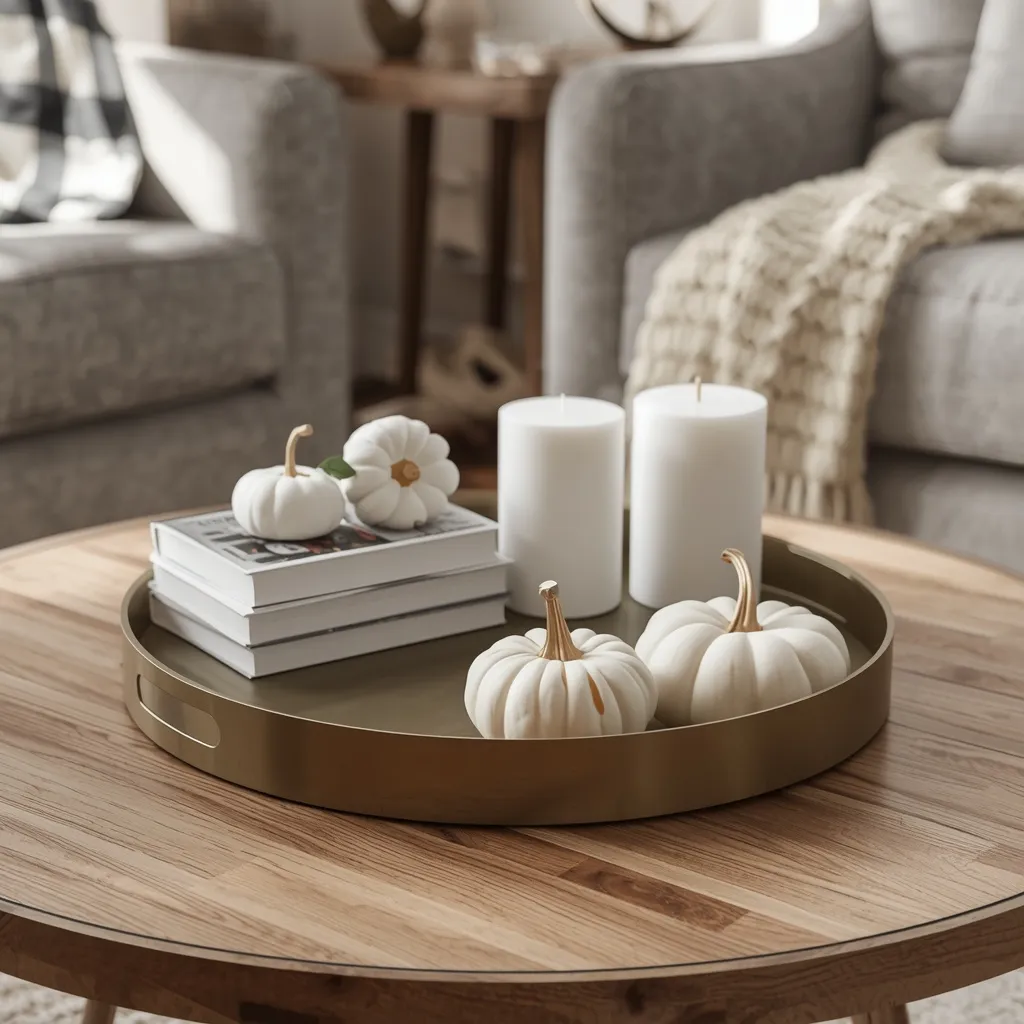 Pumpkin vignette on a coffee table