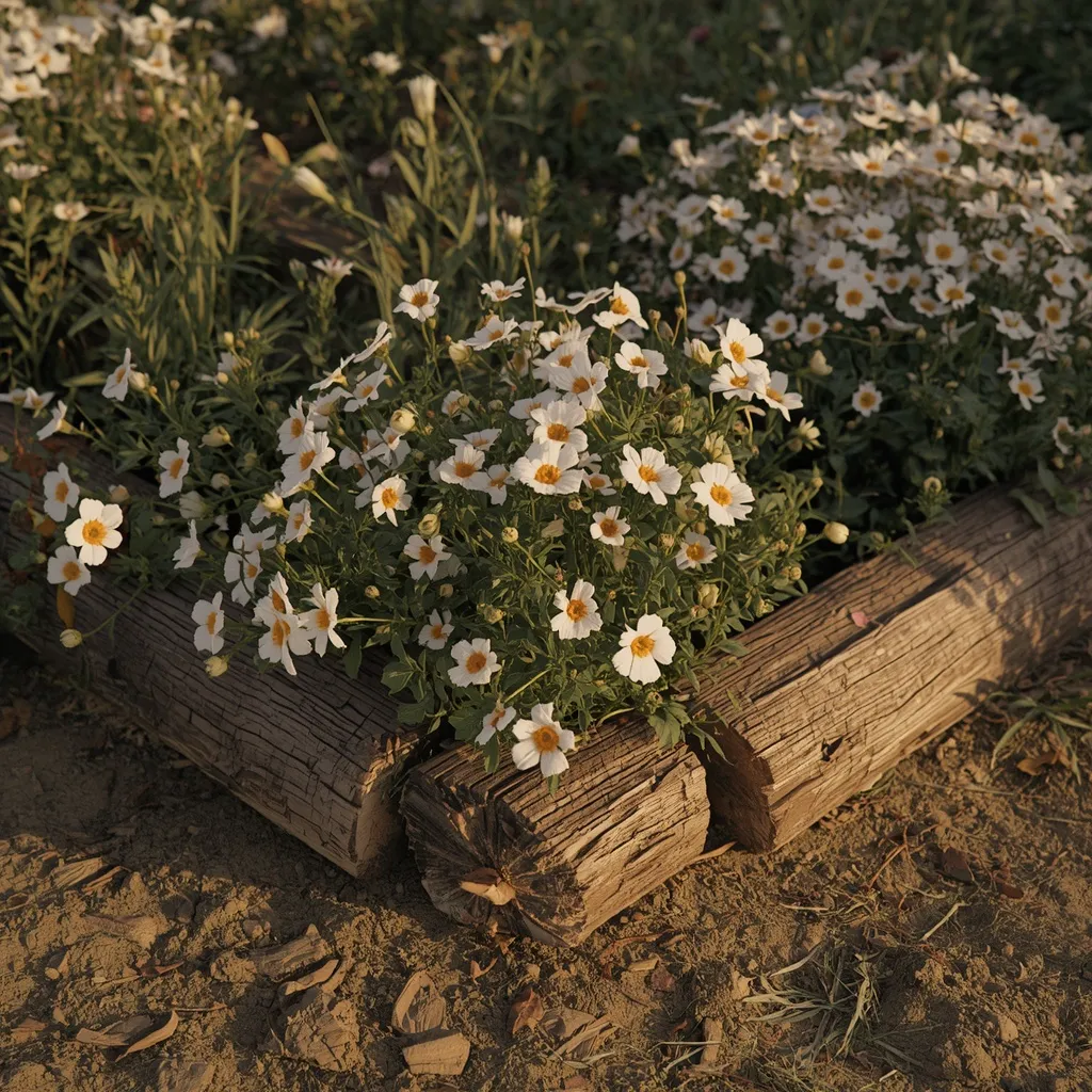 Rustic timber edged corner bed