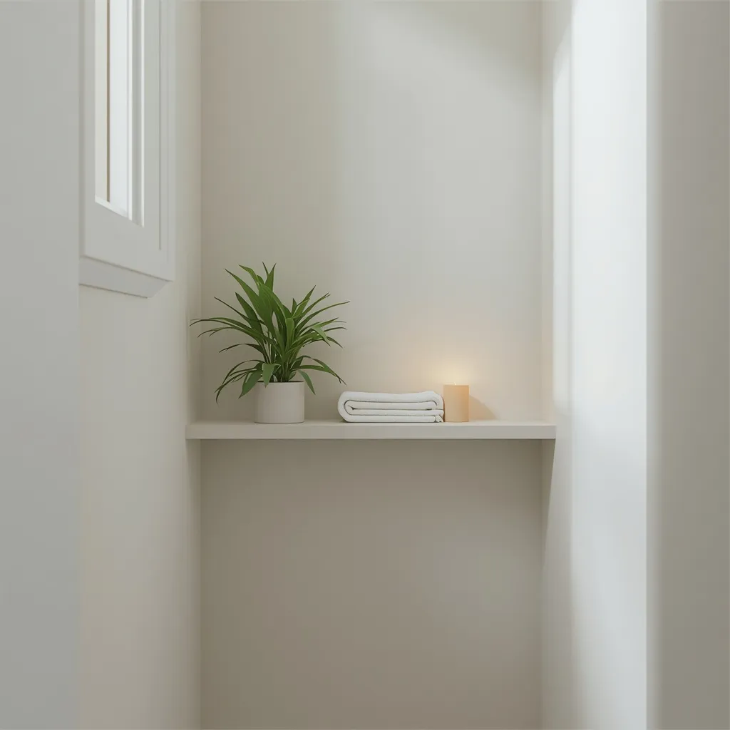 Single plant shelf in tiny bathroom