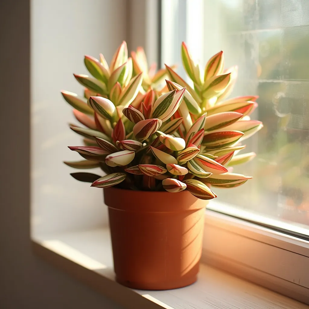 Variegated pink and cream jade plant