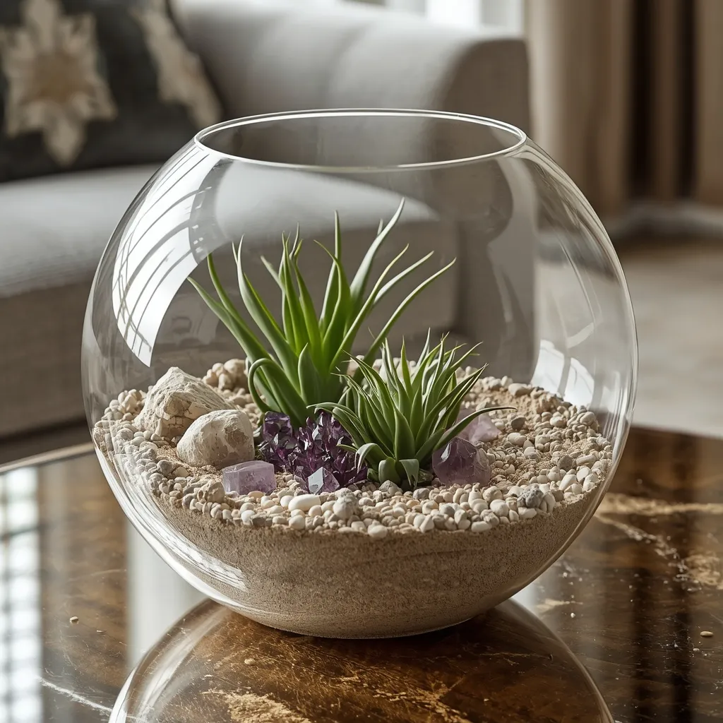 Air plant terrarium bowl with crystals