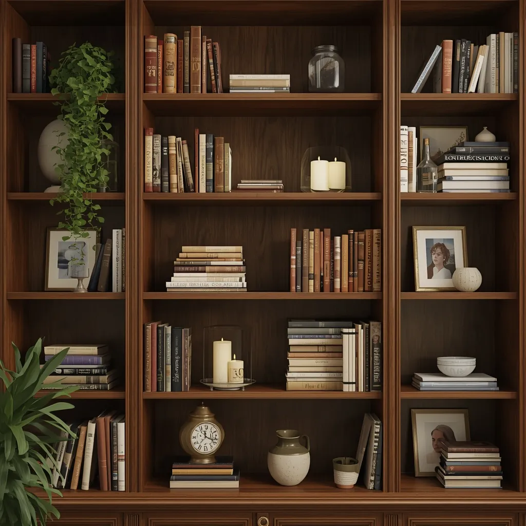 Candles on living room shelves