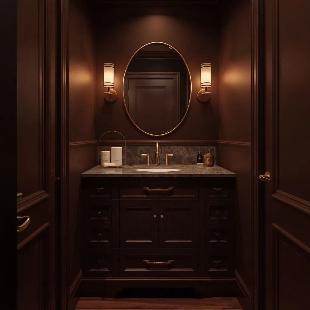 Dark moody guest bathroom vanity