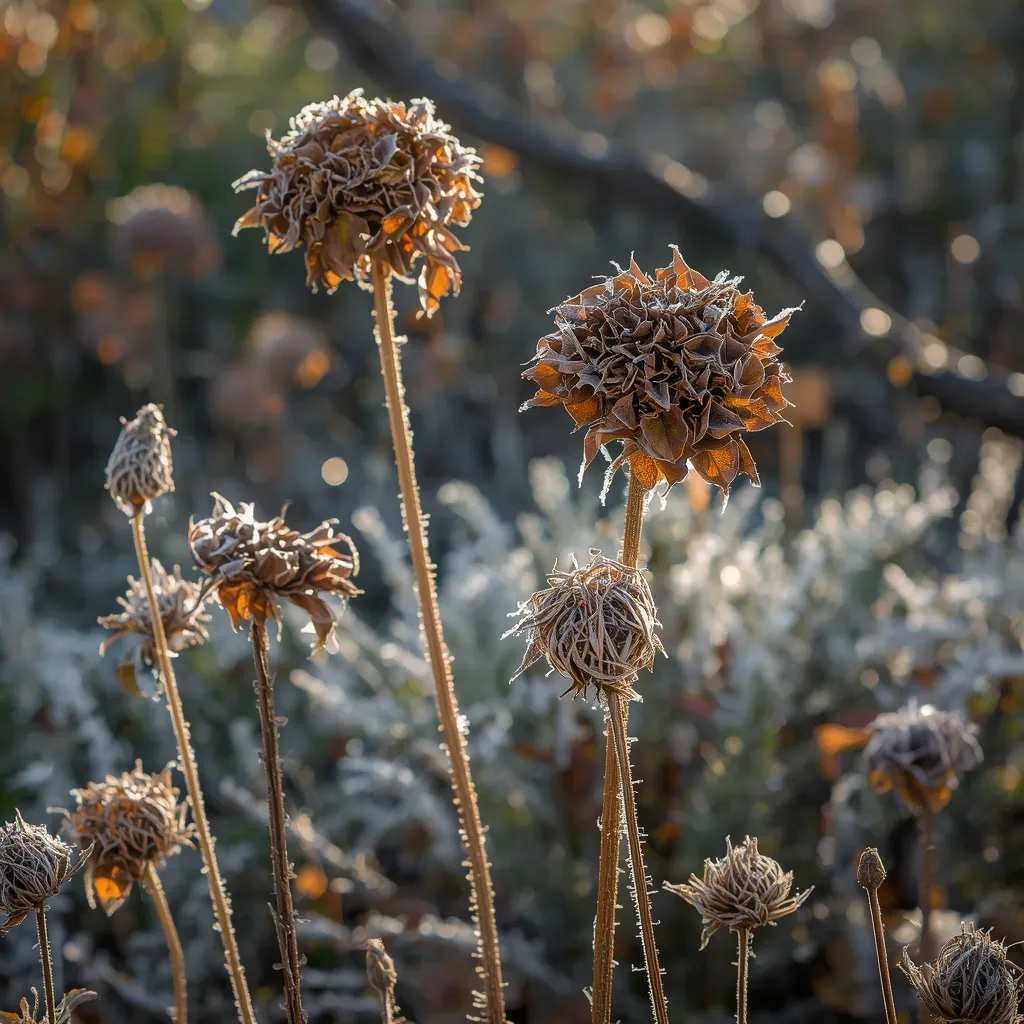 Dried hydrangeas and seed heads in fall