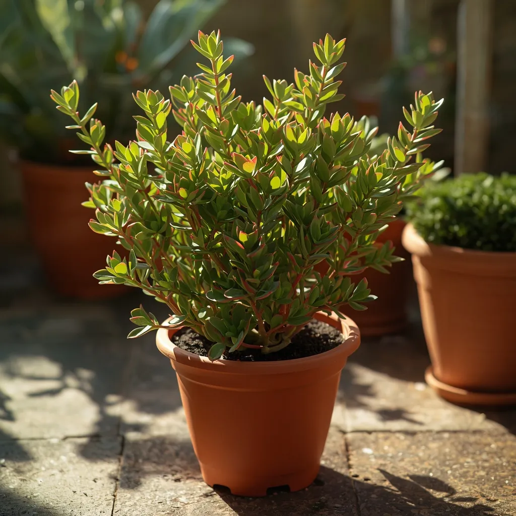 Jade plant outdoors on a summer patio