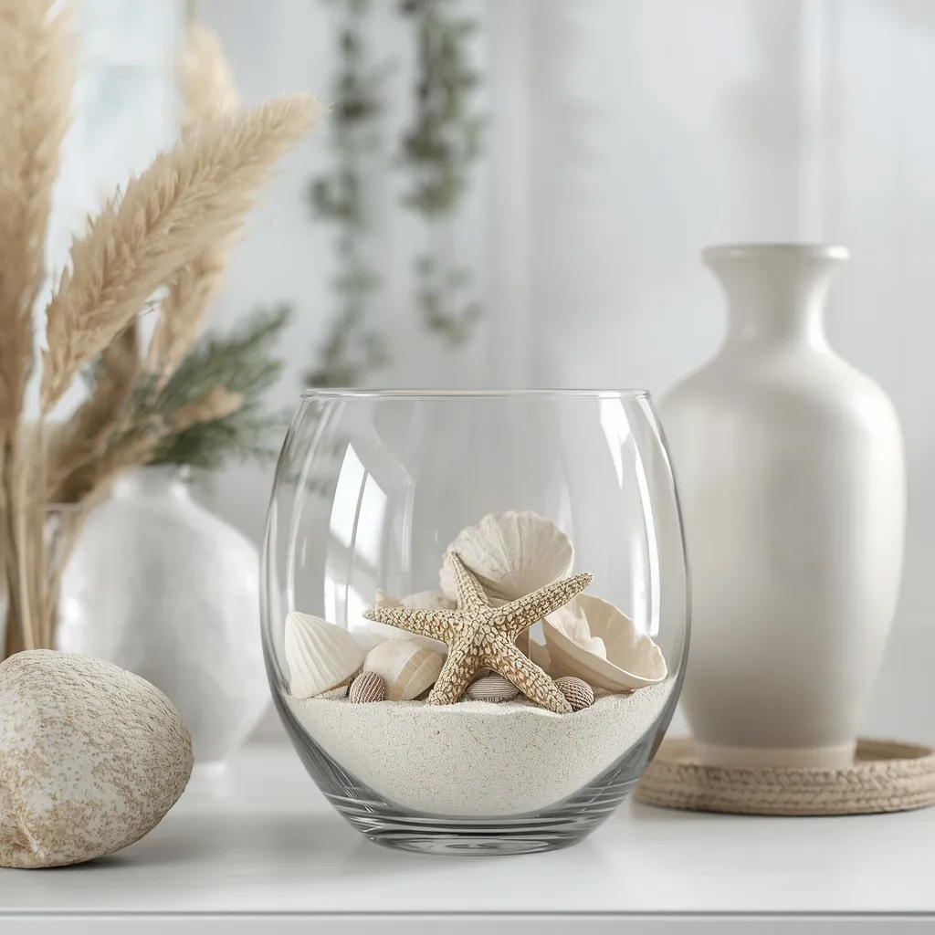 Shells and sand glass vase filler