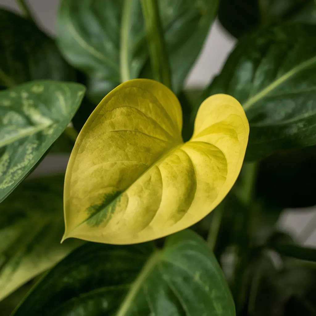 Yellow pothos leaf signaling overwatering