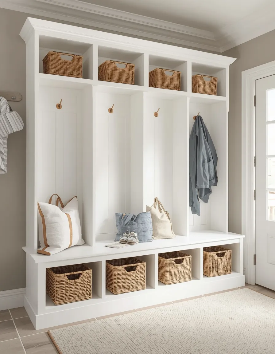 Built-in mudroom bench with cubbies