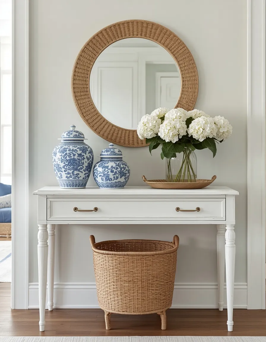 Coastal blue and white summer entryway