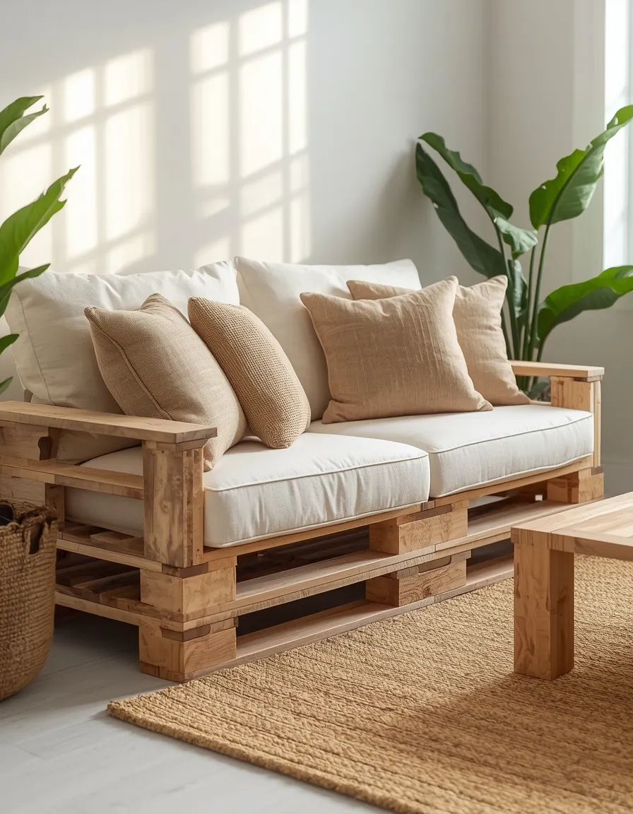 DIY pallet sofa in a living room