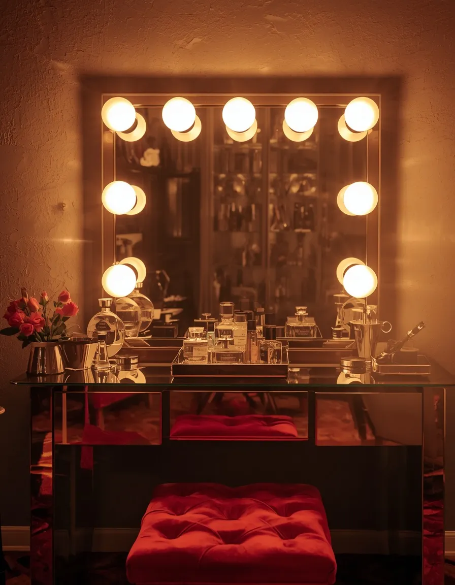 Hollywood bulb mirror makeup vanity