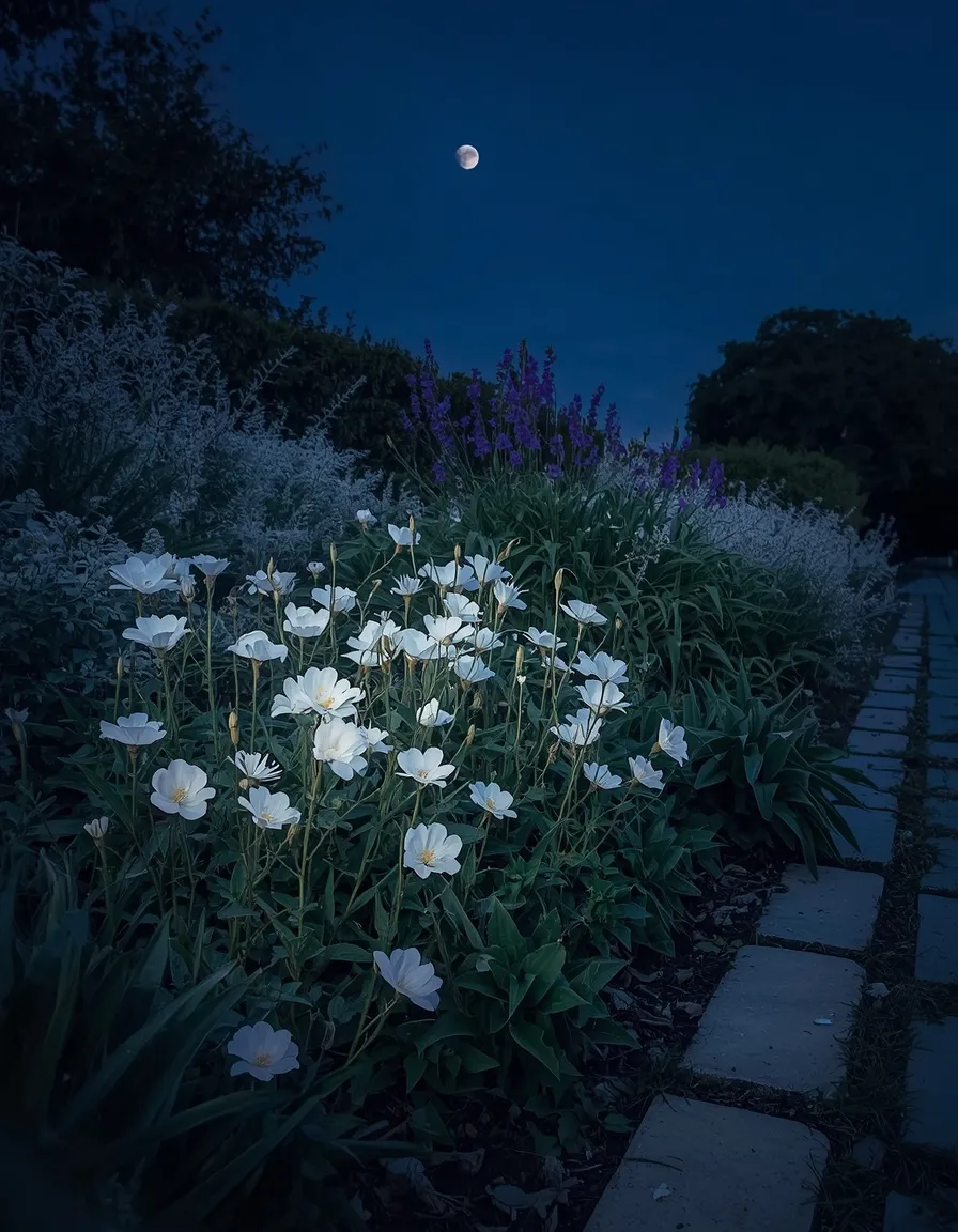 Witchy moon garden with white flowers