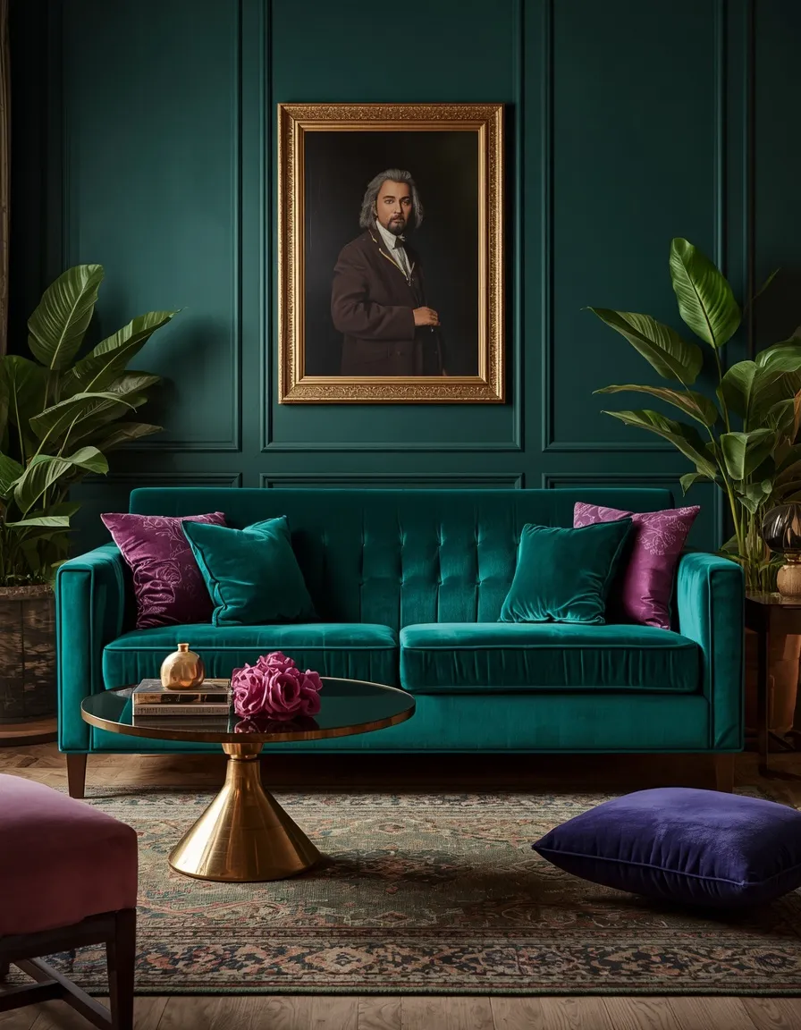 Bold jewel-tone summer living room decor