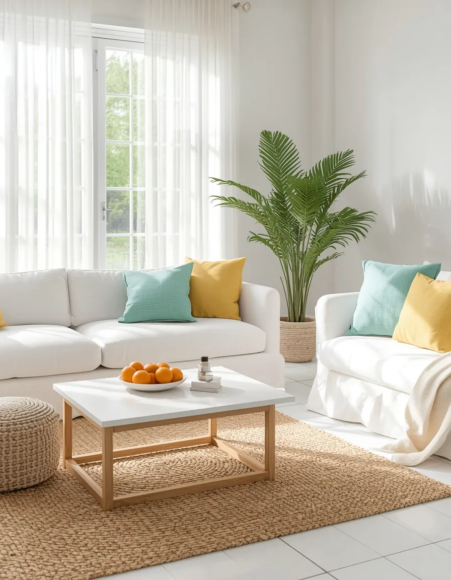 Bright white summer living room decor