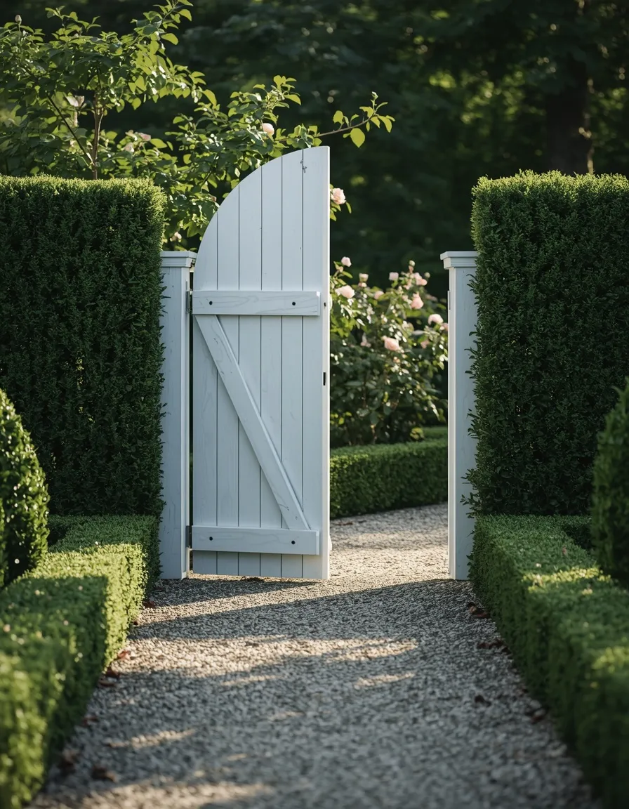 Classic white wood moon gate garden