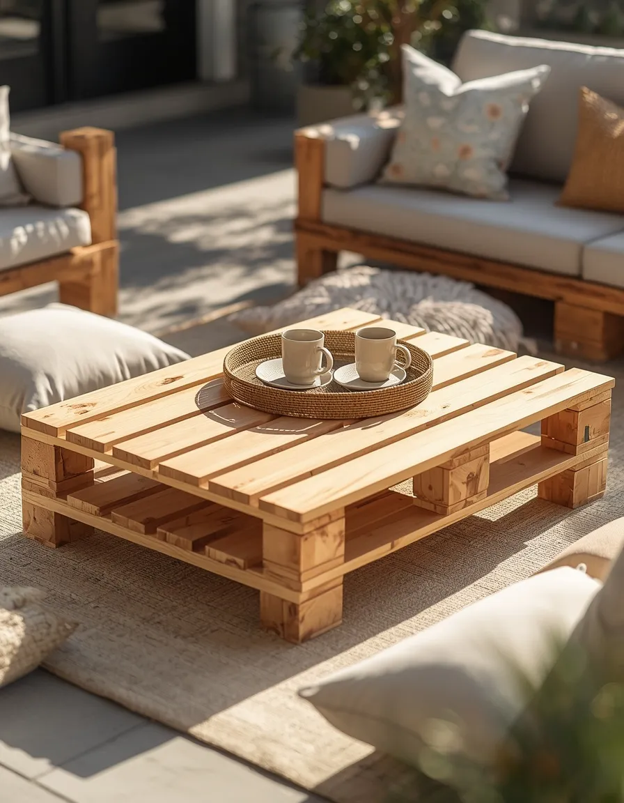 Low pallet coffee table on patio