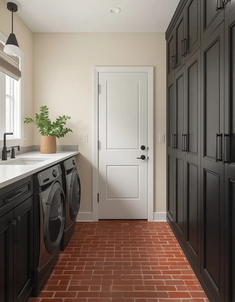 Black and white brick floor laundry