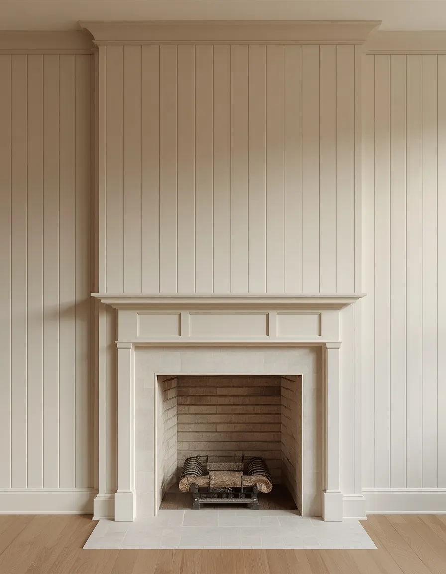 Board and batten two story fireplace