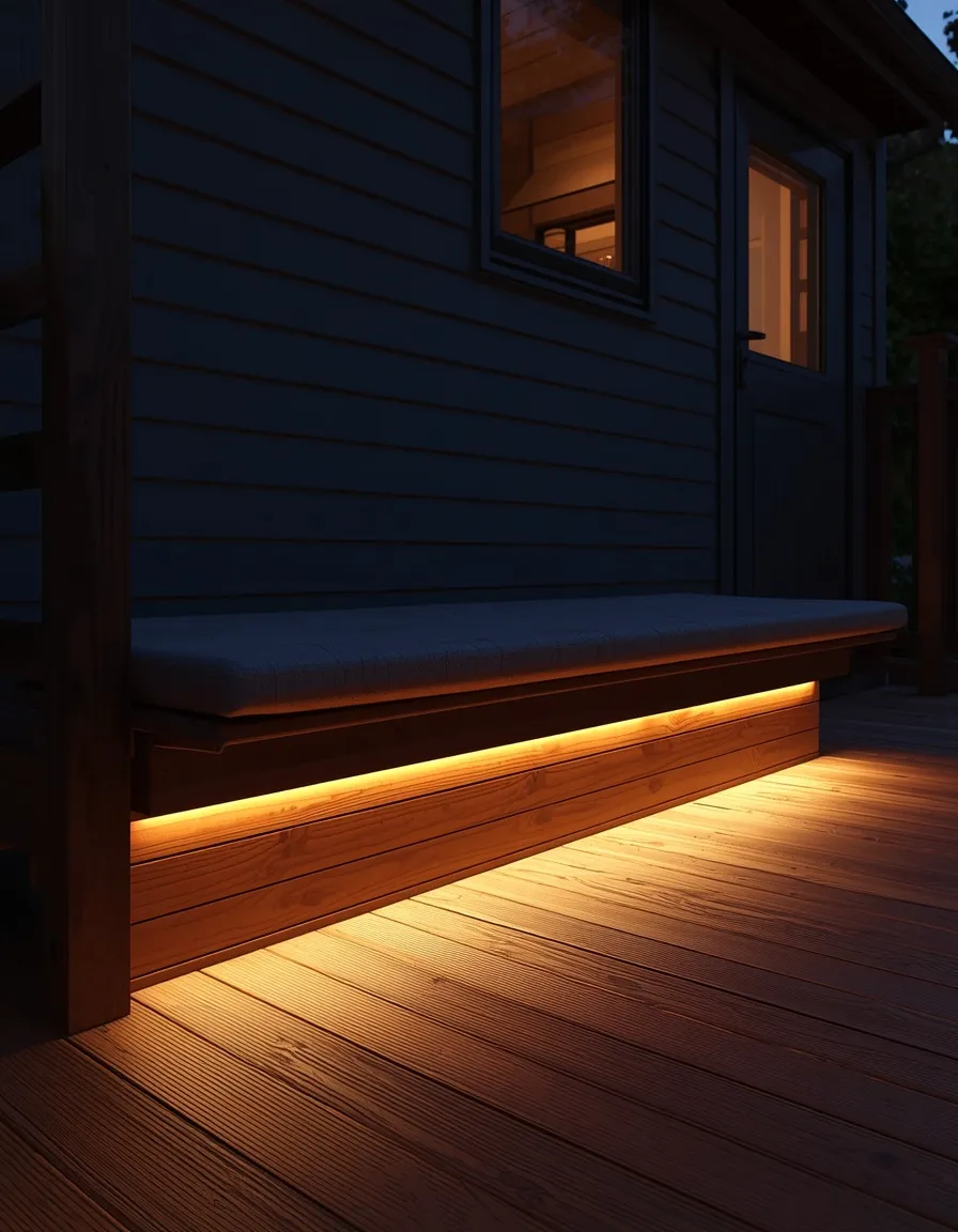 Deck bench with hidden LED lighting