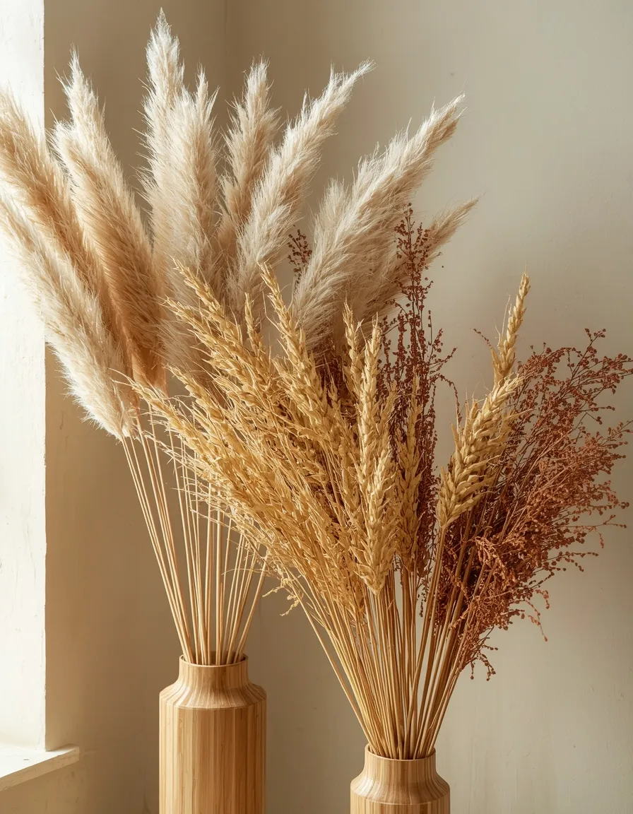 Dried pampas and wheat fall mantel