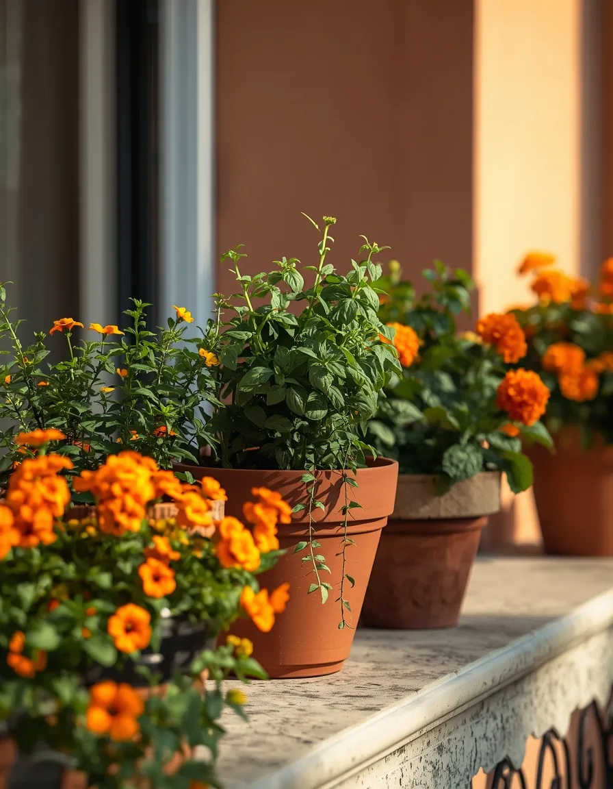 Herb and flower balcony container garden