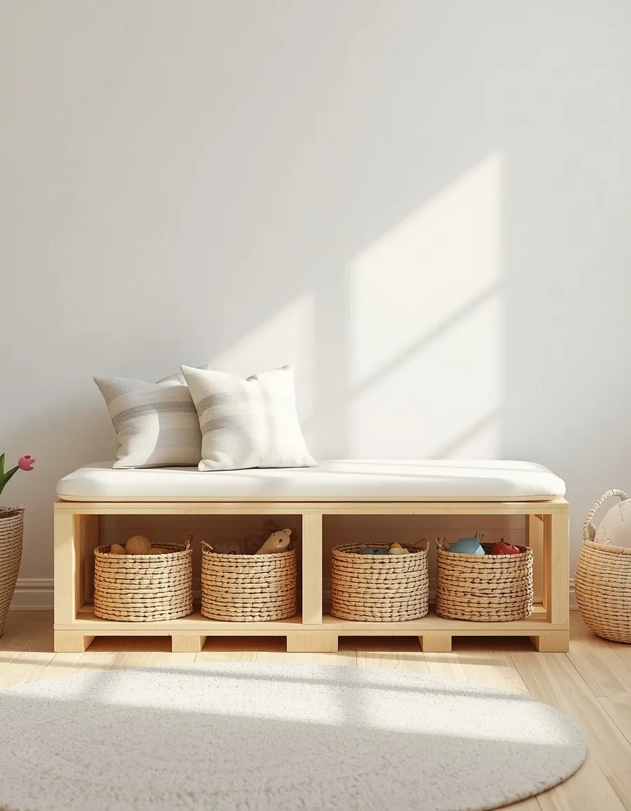 Pallet bench with kids toy storage