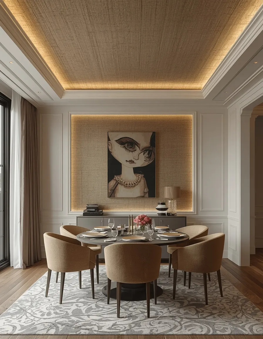 Grasscloth textured reverse tray ceiling