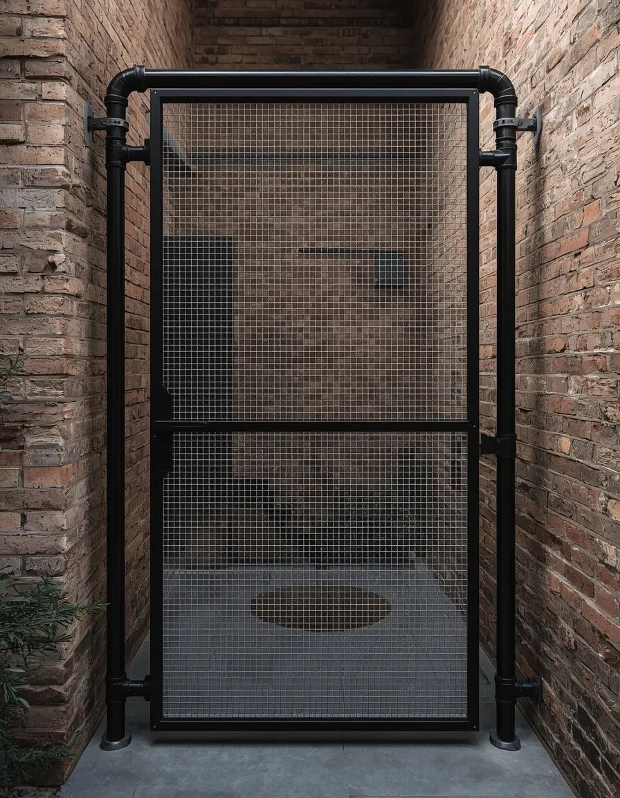 Industrial pipe and mesh garden gate