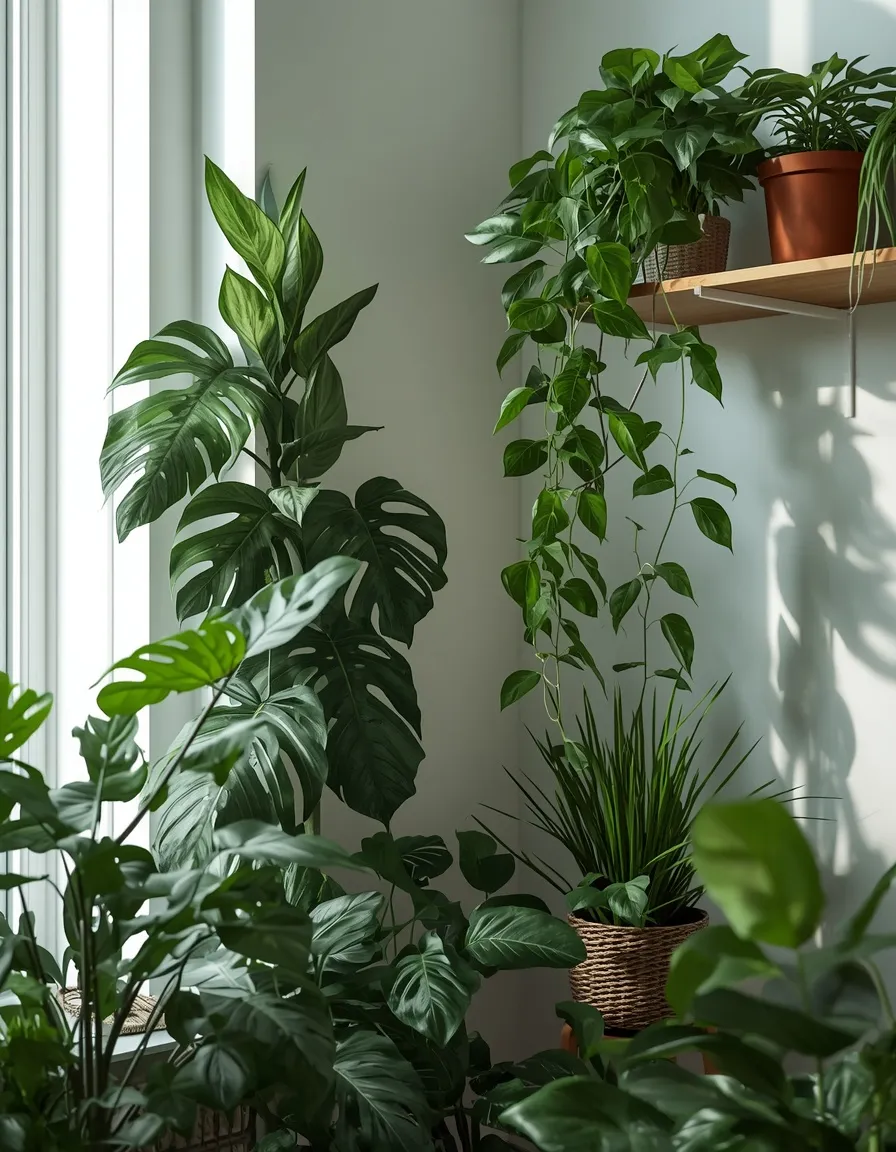 Lush indoor plant corner in an apartment