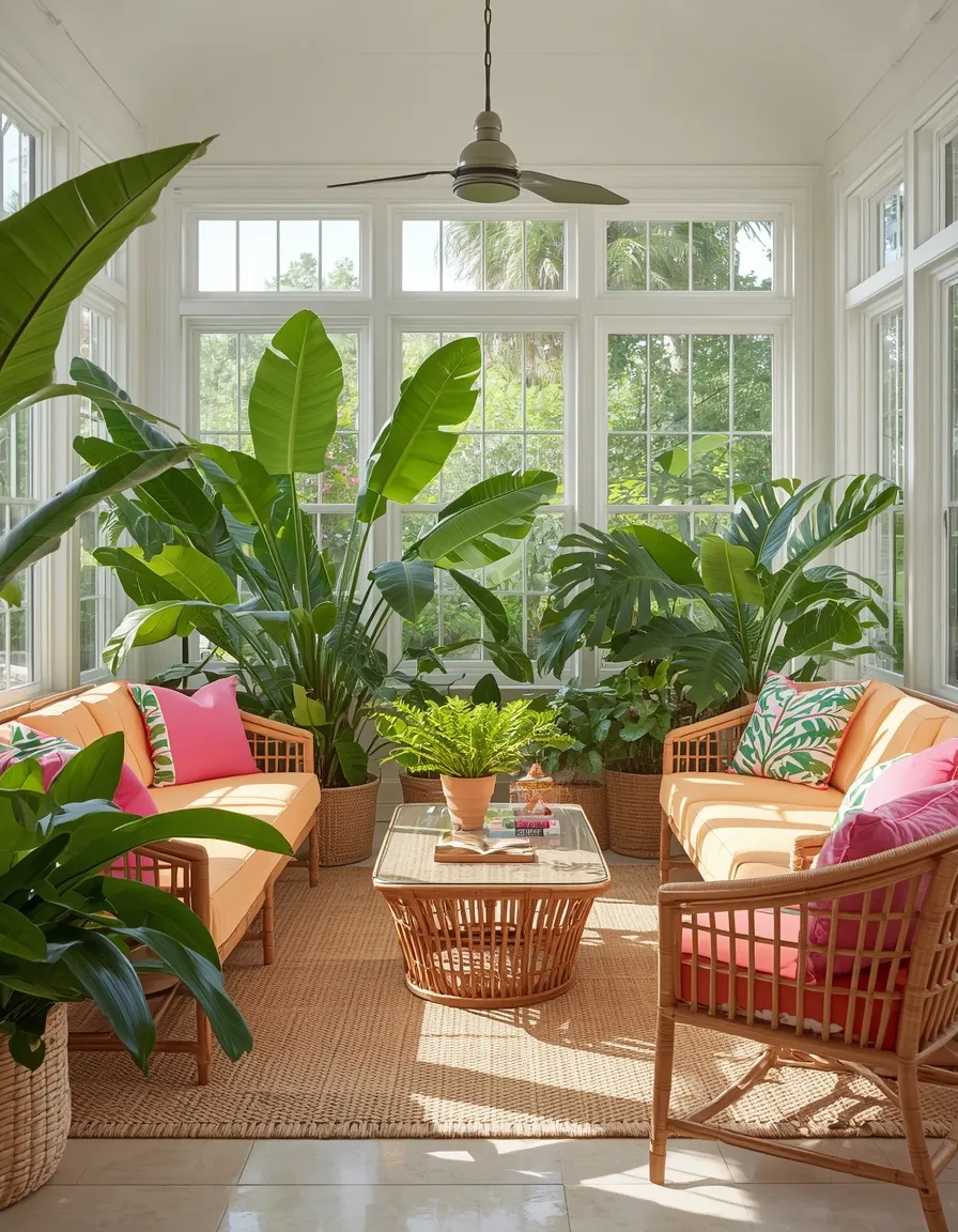Tropical bright colorful summer sunroom