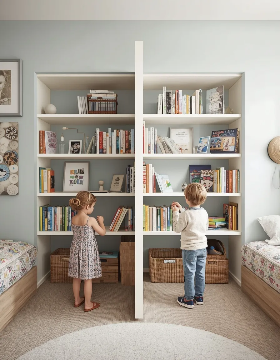 Bookshelf room divider in kids room