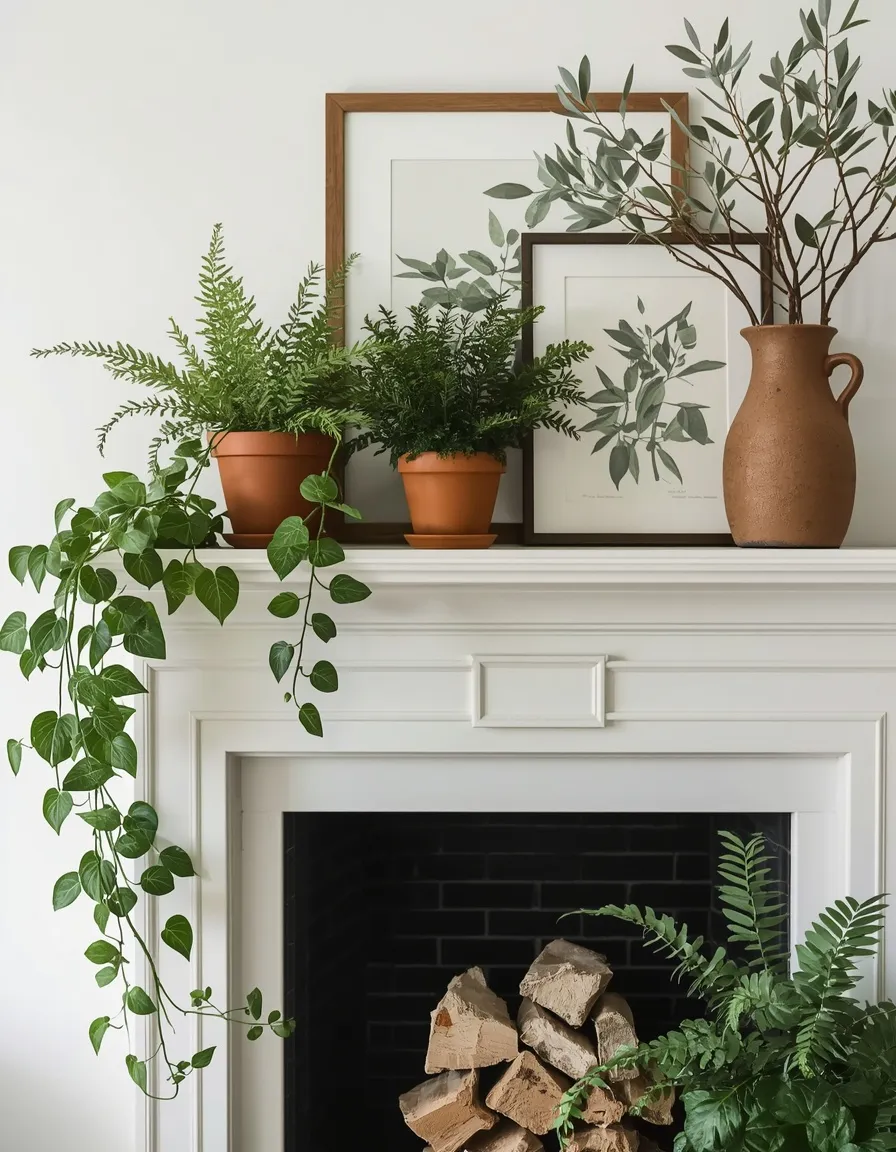 Botanical green mantel with trailing ivy