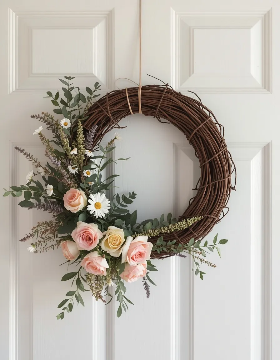 DIY fresh flower wreath summer door