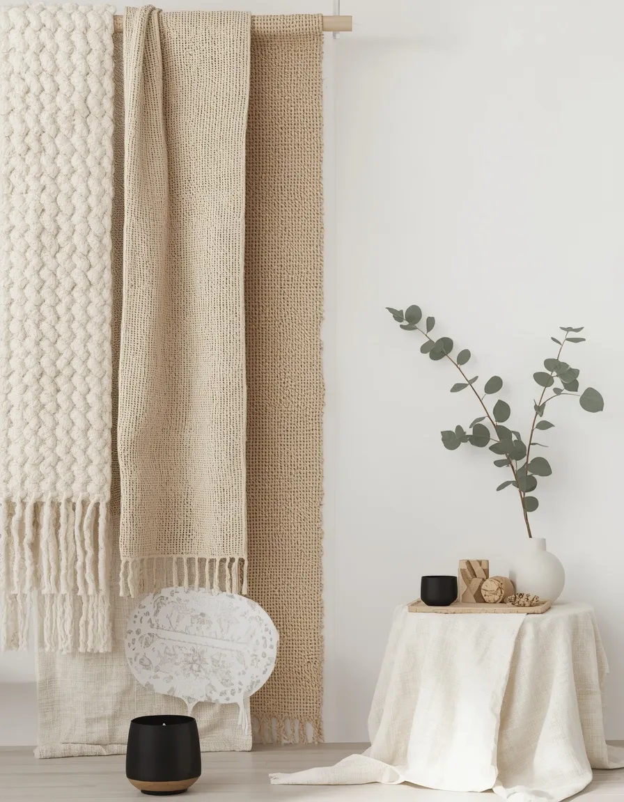 Neutral textured boho laundry room