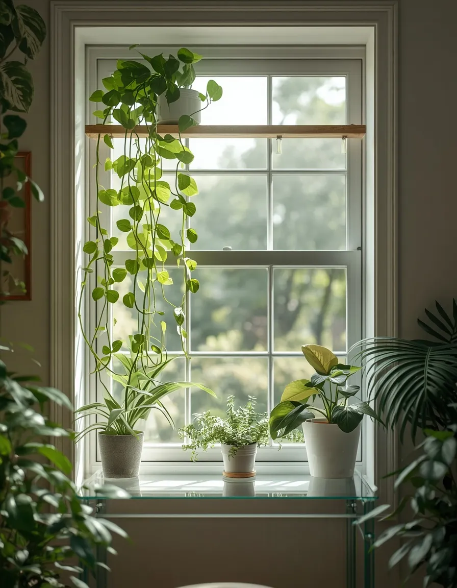 Plant-filled desk by a window
