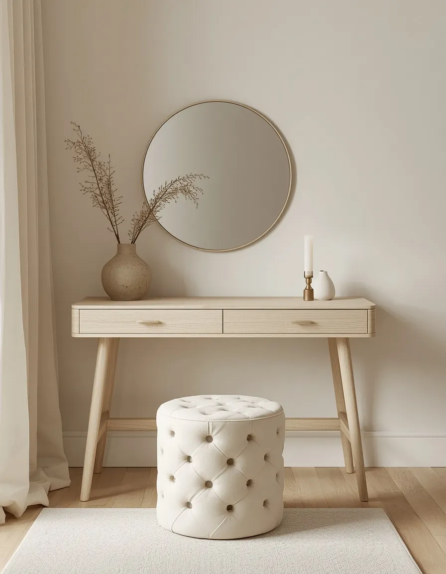 Soft neutral aesthetic makeup vanity